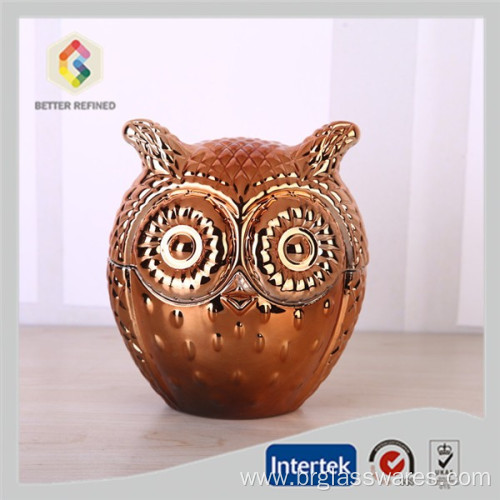 Copper Owl Shape Glass Candle Jar